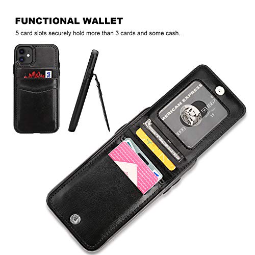 KIHUWEY iPhone 11 Case Wallet with Credit Card Holder, Premium Leather Magnetic Clasp Kickstand Heavy Duty Protective Cover for 11 6.1 Inch(Black)