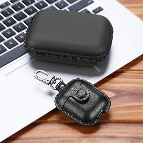 Maxjoy Compatible Airpods Case, Leather Airpods Cover 5 in 1 Protective Case with Keychain/Ear Hooks/Airpods Strap/Watch Band Holder/Earpods Case Compatible with Apple Airpods 2 1 Charging Case, Black