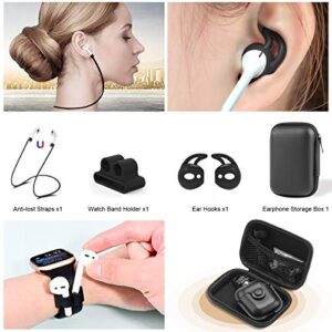 Maxjoy Compatible Airpods Case, Leather Airpods Cover 5 in 1 Protective Case with Keychain/Ear Hooks/Airpods Strap/Watch Band Holder/Earpods Case Compatible with Apple Airpods 2 1 Charging Case, Black