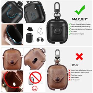 Maxjoy Compatible Airpods Case, Leather Airpods Cover 5 in 1 Protective Case with Keychain/Ear Hooks/Airpods Strap/Watch Band Holder/Earpods Case Compatible with Apple Airpods 2 1 Charging Case, Black