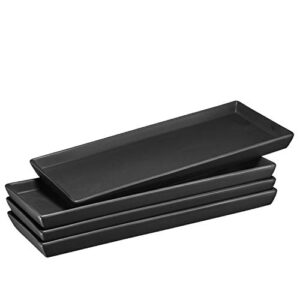 bruntmor matte black ceramic serving platters (14 x 6 inch rectangle plates) serving dishes for entertainment, food appetizers, deserts, starter, charcuterie, sushi set of party tray - set of 4
