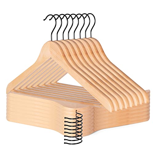 JS HANGER Wooden Coat Hangers, 16 Pack High Grade Wood Suit Hangers with Non Slip Pant Bar - Extra Smooth and Splinter Free, Unvarnished