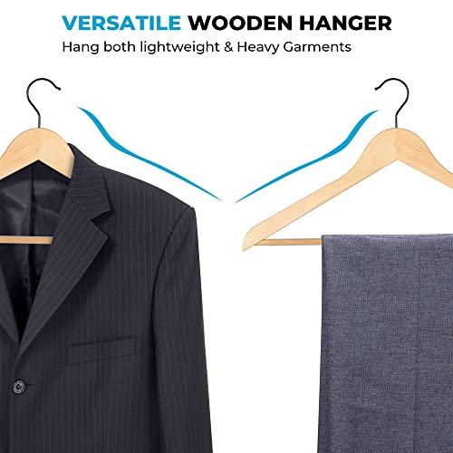 JS HANGER Wooden Coat Hangers, 16 Pack High Grade Wood Suit Hangers with Non Slip Pant Bar - Extra Smooth and Splinter Free, Unvarnished