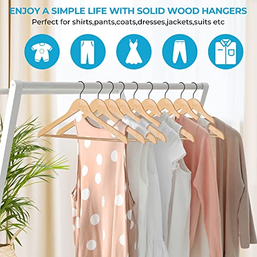 JS HANGER Wooden Coat Hangers, 16 Pack High Grade Wood Suit Hangers with Non Slip Pant Bar - Extra Smooth and Splinter Free, Unvarnished