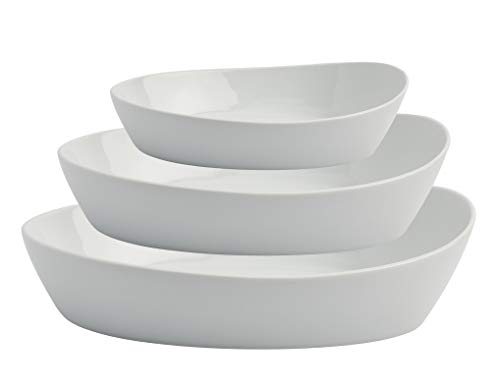 Denmark White Porcelain Chip Resistant Scratch Resistant Commercial Grade Serveware, 3 Piece Oval Serving Bowl Set