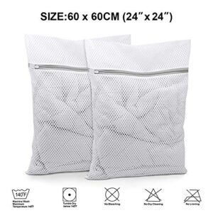 Extra Large Mesh Laundry Bag, 2 Pack Zippered Polyester Delicates Laundry Wash Bag, Washer and Dryer Safe Clothes Laundry Bag for Coat, Sweater, Bed Sheet, Window Screening