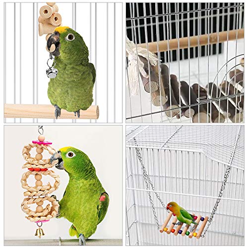 DZHJKIO 8 Packs Bird Parrot Swing Hanging Toy,Natural Wood Bell Bird Cage Toys for Parrots, Parakeets, Cockatiels, Conures, Finches,Budgie,Parrots, Love Birds, Australian Parrot, Small Birds