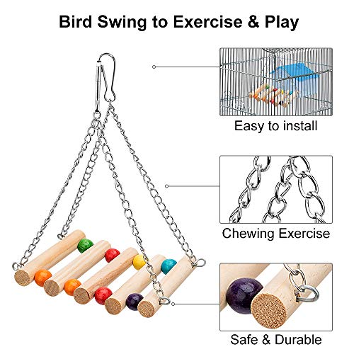 DZHJKIO 8 Packs Bird Parrot Swing Hanging Toy,Natural Wood Bell Bird Cage Toys for Parrots, Parakeets, Cockatiels, Conures, Finches,Budgie,Parrots, Love Birds, Australian Parrot, Small Birds