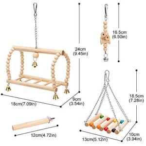 DZHJKIO 8 Packs Bird Parrot Swing Hanging Toy,Natural Wood Bell Bird Cage Toys for Parrots, Parakeets, Cockatiels, Conures, Finches,Budgie,Parrots, Love Birds, Australian Parrot, Small Birds