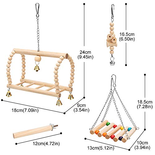DZHJKIO 8 Packs Bird Parrot Swing Hanging Toy,Natural Wood Bell Bird Cage Toys for Parrots, Parakeets, Cockatiels, Conures, Finches,Budgie,Parrots, Love Birds, Australian Parrot, Small Birds