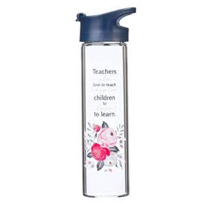 christian art gifts with love glass water bottle teachers who love to teach floral, 20oz, navy