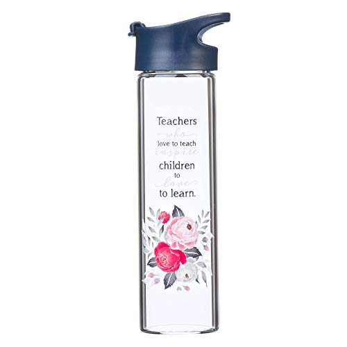 Christian Art Gifts with Love Glass Water Bottle Teachers Who Love to Teach Floral, 20oz, Navy