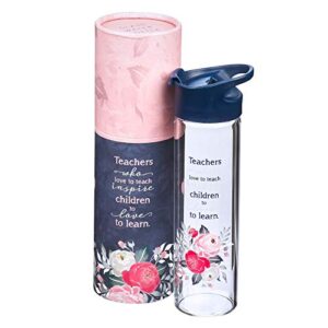 Christian Art Gifts with Love Glass Water Bottle Teachers Who Love to Teach Floral, 20oz, Navy