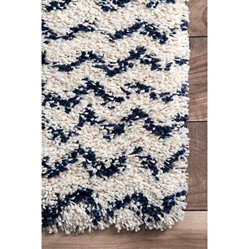 nuLOOM Cuellar Chevron Shag Area Rug, 8' 10" x 12', Navy