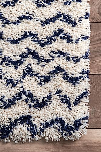 nuLOOM Cuellar Chevron Shag Area Rug, 8' 10" x 12', Navy