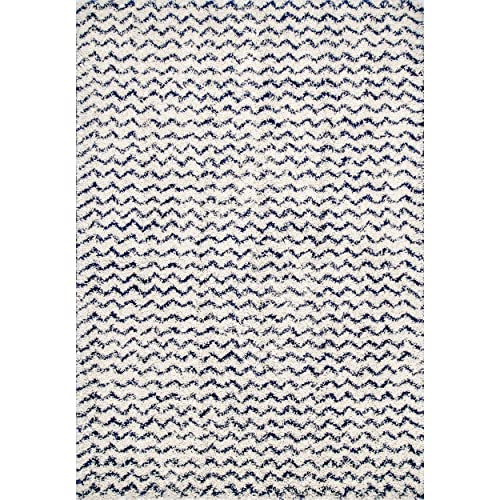 nuLOOM Cuellar Chevron Shag Area Rug, 8' 10" x 12', Navy