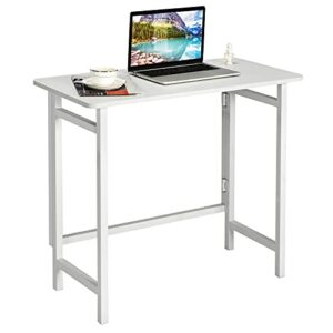 tangkula white folding desk, compact computer desk modern home office laptop pc workstation compact study writing reading table for small space (white)