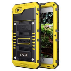 mitywah waterproof case for iphone 7, iphone 8 heavy duty military grade armor metal case, full body protective rugged shockproof thick dustproof strong case for iphone 7/8, yellow