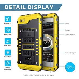 Mitywah Waterproof Case for iPhone 7, iPhone 8 Heavy Duty Military Grade Armor Metal Case, Full Body Protective Rugged Shockproof Thick Dustproof Strong Case for iPhone 7/8, Yellow