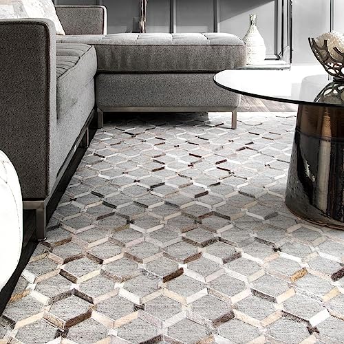 nuLOOM Modern Cowhide Trellis Area Rug, 10' x 14', Grey