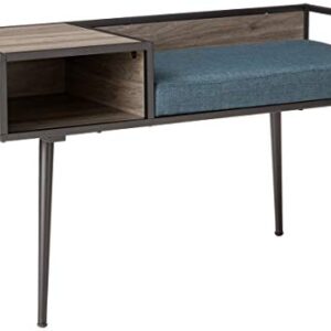 Walker Edison Hawkins Mid Century Modern Metal and Wood Storage Bench with Plush Cushion, 40 Inch, Blue