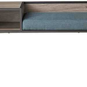 Walker Edison Hawkins Mid Century Modern Metal and Wood Storage Bench with Plush Cushion, 40 Inch, Blue