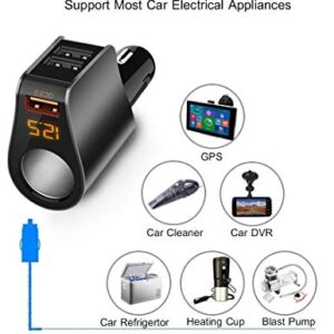 LIHAN Car Charger Extension Cigarette Lighter Adapter,Socket Splitter 3 USB Ports and Voltage Meter,fit for 12V/24V Automobile Outlet,Compatible with iPhone 14,13,12,iPad,Samsung(BlackQC3.0)