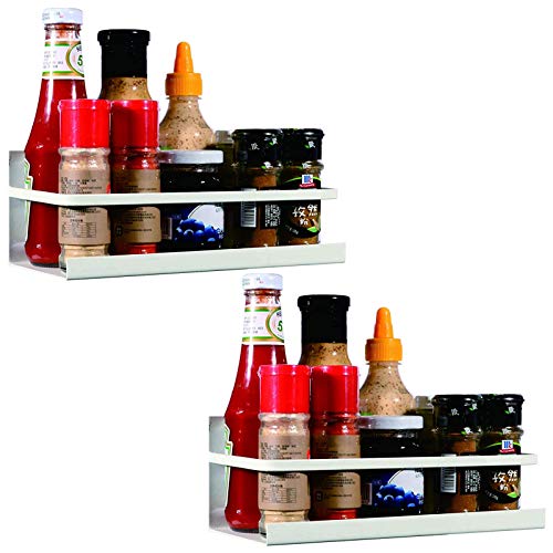 YCOCO Spice Rack,Single Tier Refrigerator Spice Storage Shelf,Easy to Install The Side of The Fridge Can Hold spices,Jars of Olive Oil,Cooking Oils,Pack of 2 White