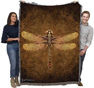 pure country weavers steampunk dragonfly blanket by brigid ashwood - gift fantasy tapestry throw woven from cotton - made in the usa (72x54)