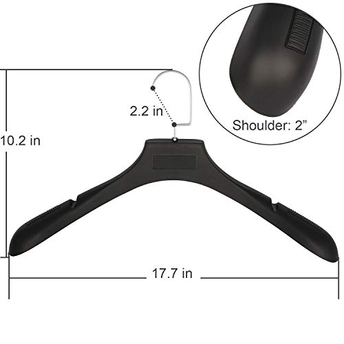 Plastic Extra Wide Suit Hangers, Pack of 20, Width: 17.7",Notched Shoulders & Swivel Hooks, Black