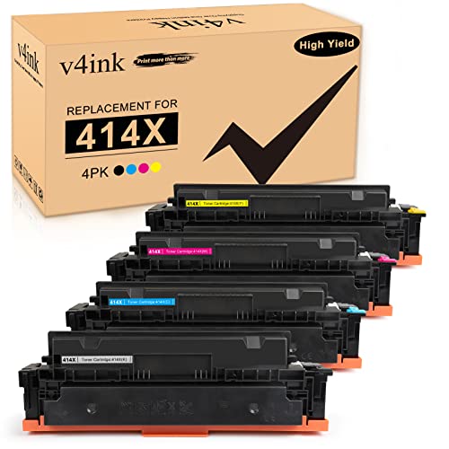 v4ink Compatible Toner Replacement for HP 414X W2020X M454dw M479fdw 4 Packs for use in HP Color Laserjet Pro MFP M479fdw M479fdn M454dw M454 M454dn Black Cyan Yellow Magenta Printer