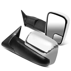 dna motoring twm-011-t222-ch pair chrome cover manual flip up replacement towing mirrors compatible with 94-01 ram 1500 / 94-02 ram 2500 3500