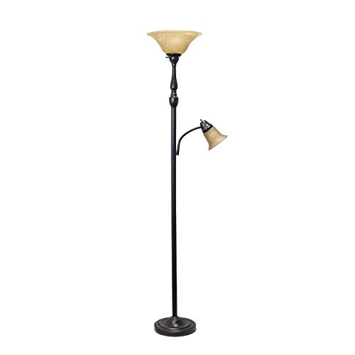 Elegant Designs LF2003-RBA 2 Light Mother Daughter Floor Lamp with Amber Marble Glass Shades, Restoration Bronze and Amber