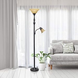 Elegant Designs LF2003-RBA 2 Light Mother Daughter Floor Lamp with Amber Marble Glass Shades, Restoration Bronze and Amber