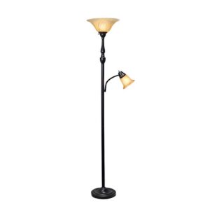 Elegant Designs LF2003-RBA 2 Light Mother Daughter Floor Lamp with Amber Marble Glass Shades, Restoration Bronze and Amber
