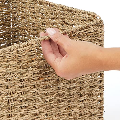 mDesign Seagrass Woven Cube Bin Basket Organizer with Handles - Storage for Bedroom, Home Office, Living Room, Bathroom, Shelf/Cubby Organization, Hold Blankets, Magazines, Books - 6 Pack, Natural/Tan