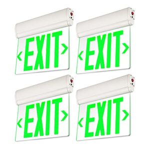 leonlite green exit signs for business, ul 924, led edge lit exit sign, hardwired emergency exit lights with battery backup, rotating acrylic clear panel, top/side/wall mount, ac 120/277v, pack of 4