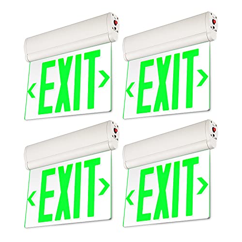 LEONLITE Green Exit Signs for Business, UL 924, LED Edge Lit Exit Sign, Hardwired Emergency Exit Lights with Battery Backup, Rotating Acrylic Clear Panel, Top/Side/Wall Mount, AC 120/277V, Pack of 4