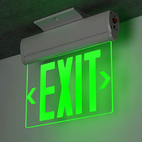 LEONLITE Green Exit Signs for Business, UL 924, LED Edge Lit Exit Sign, Hardwired Emergency Exit Lights with Battery Backup, Rotating Acrylic Clear Panel, Top/Side/Wall Mount, AC 120/277V, Pack of 4