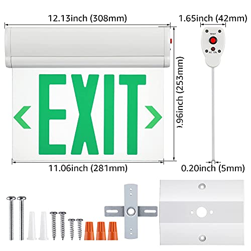 LEONLITE Green Exit Signs for Business, UL 924, LED Edge Lit Exit Sign, Hardwired Emergency Exit Lights with Battery Backup, Rotating Acrylic Clear Panel, Top/Side/Wall Mount, AC 120/277V, Pack of 4