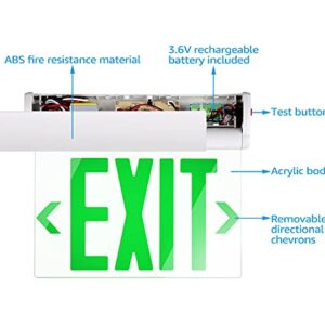 LEONLITE Green Exit Signs for Business, UL 924, LED Edge Lit Exit Sign, Hardwired Emergency Exit Lights with Battery Backup, Rotating Acrylic Clear Panel, Top/Side/Wall Mount, AC 120/277V, Pack of 4