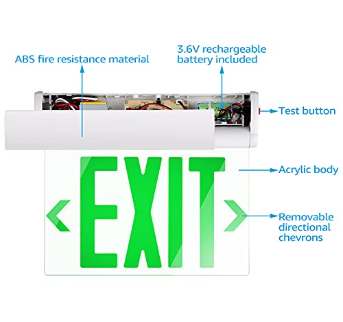 LEONLITE Green Exit Signs for Business, UL 924, LED Edge Lit Exit Sign, Hardwired Emergency Exit Lights with Battery Backup, Rotating Acrylic Clear Panel, Top/Side/Wall Mount, AC 120/277V, Pack of 4