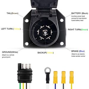 Nilight 4-Way Flat to 7-Way Round RV Blade Trailer Adapter Reverse Plug with mounting Bracket, 2 Years Warranty