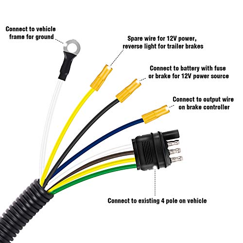 Nilight 4-Way Flat to 7-Way Round RV Blade Trailer Adapter Reverse Plug with mounting Bracket, 2 Years Warranty