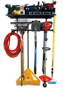 storeyourboard tool pro essential garage rack, equipment organizer, wall mount hanger with overhead shelf