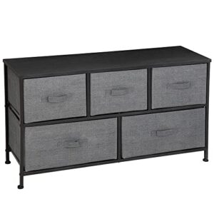 zeny extra wide dresser storage tower - storage tower unit for bedroom, hallway, closet, office organization - steel frame, wood top, easy pull fabric bins - 5 drawers