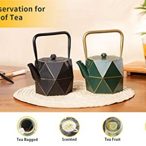 Toptier Cast Iron Teapot, Stovetop Safe Japanese Cast Iron Tea Kettle, Diamond Design Tea Pot with Removable Infuser for Loose Tea, 30 Ounce (900 ml), Dark Green