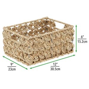 mDesign Seagrass Rose Weave Household Basket with Built-in Handles for Storage in Bedroom, Bathroom, Office - Hold Clothes, Blankets, Linens, Accessories, 3 Pack - Natural/Tan