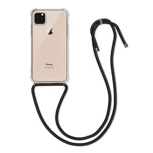 kwmobile crossbody case compatible with apple iphone 11 pro max case - clear tpu phone cover w/lanyard cord strap - transparent/black