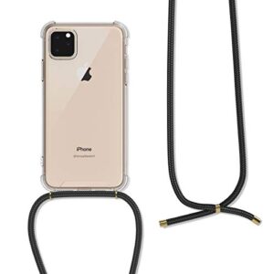 kwmobile Crossbody Case Compatible with Apple iPhone 11 Pro Max Case - Clear TPU Phone Cover w/Lanyard Cord Strap - Transparent/Black